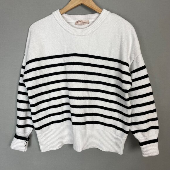 Philosophy Sweater Striped Women Crew Neck White‎ Black Size Large Soft Cozy - Picture 1 of 10